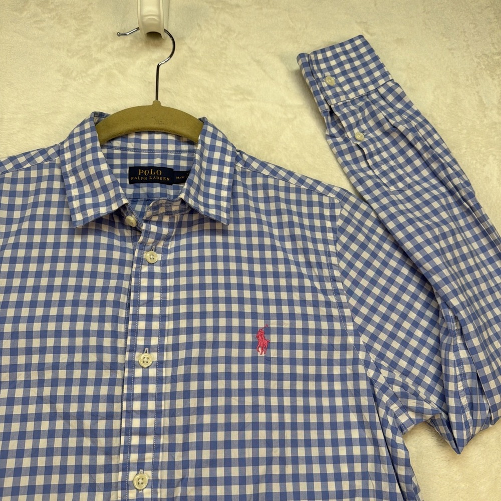 Polo Ralph Lauren Button Down Shirt Mens Medium Blue Plaid Pony Logo Preppy